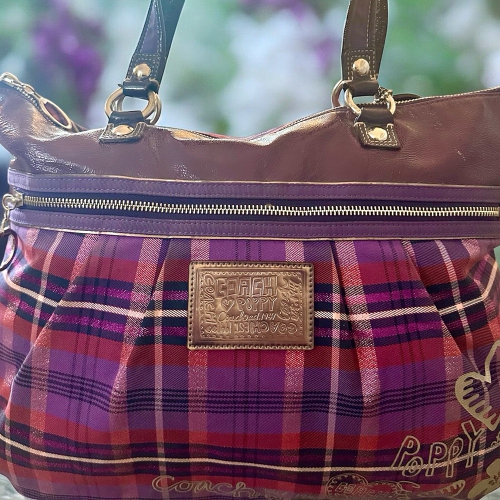 Coach Tartan Plaid Glam Tot Pink & Purple Poppy &  5 Hang Tags -‎ Collectible - Picture 7 of 15